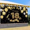2D 18th Birthday Photography Backdrop, Black & Gold Glitter Party Background