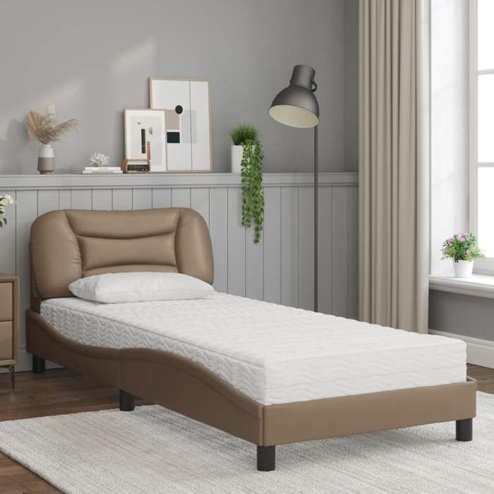 VidaXL Bed with Mattress Cappuccino 90x190 Cm Faux Leather 3208693
