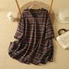 DIMANAF 2026 Summer New Plus Size Women T-Shirts Casual Blouse Shirts Lady Tops Tees Cotton Oversized Vintage Print Plaid