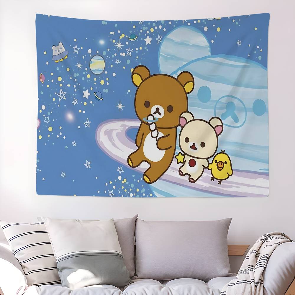 RRilakkuma Cartoon Anime Printed Large Wall Tapestry Art Science Fiction Room Home Decor Decor Blanket