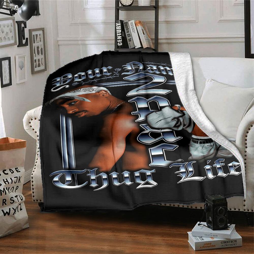 2pac Personalized Text Blanket Multi-purpose Customizable Blanket Soft Warm Cozy Throw For Livingroom Living Room Bed Picnics for All Occasions