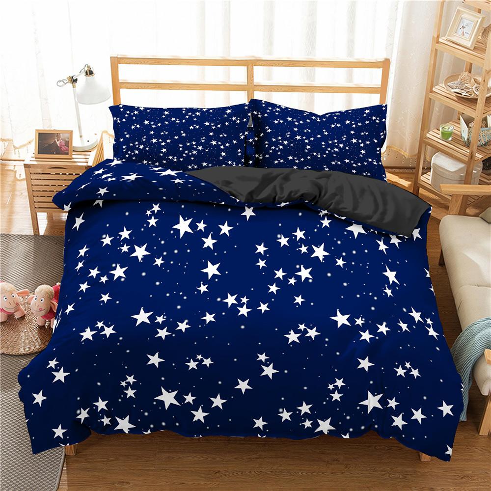 Star Single Double Twin Queen Bedding Set 2/3Pcs Night Sky Bed Cover Kid Duvet Cover Set Dark Blue Galaxy Bedclothes