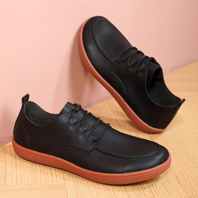 Men'S Shoes Summer Large Size Wide Head Barefoot Shoes Low Top Board Shoes Student Casual Shoes Flat Lace-Up Single Shoes