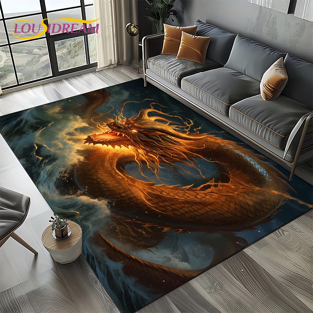 Chinese Style Dreamy Dragon Cartoon Carpet Rug for Living Room Bedroom Home Sofa Decoration,Kid Area Rug Non-slip Floor Mat