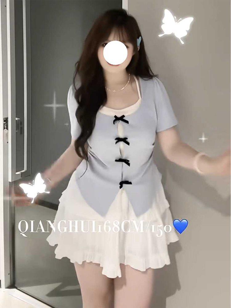 

Plus Size Stylish Two-Piece Look Short Sleeve T-Shirt for Women - 2025 Slimming Summer Chic