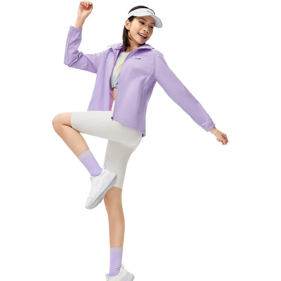 Li Ning Running Series Logo Hooded Insert Shoulder Sports Long Sleeve Windbreaker Women outerwear Crystal-Purple AFDU164-11