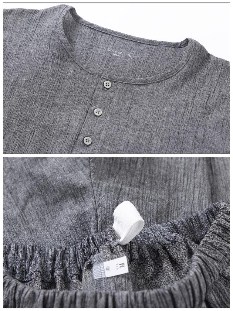 PAJAMA FAMILY Kaitak Family SUIMIN CARE Cotton Willow Pajamas with Henley and Sizes and LL Black Men's Japanese-Made 100% Neck, Spring, Summer, Fall,