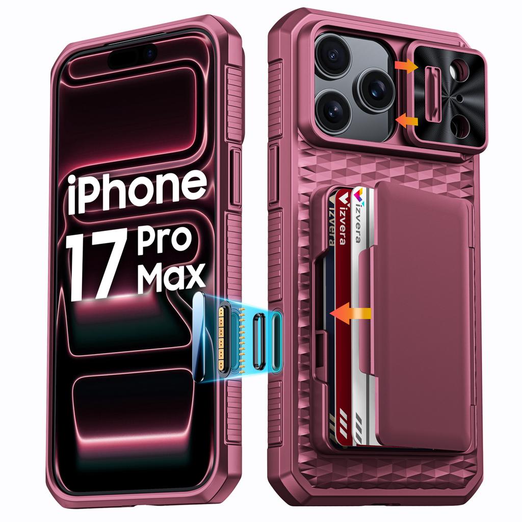 Protective Wallet Case with Card Holder, Kickstand and Camera Cover for iPhone 17 Pro Max-Orange