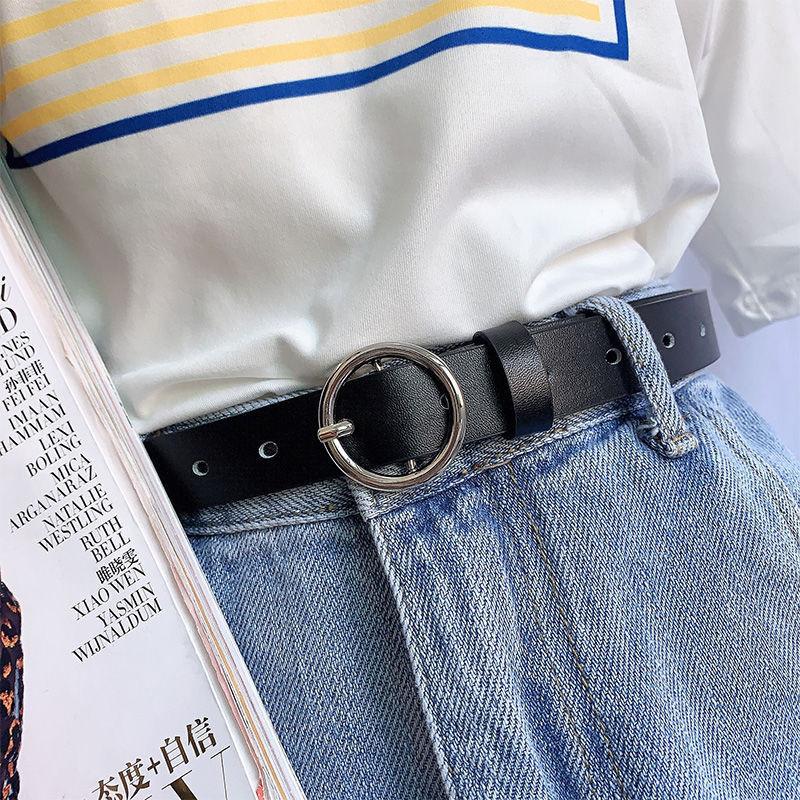 Sleek Versatile Womens Korean Circle Buckle Denim Belt Crafted From Quality Pu Style For
