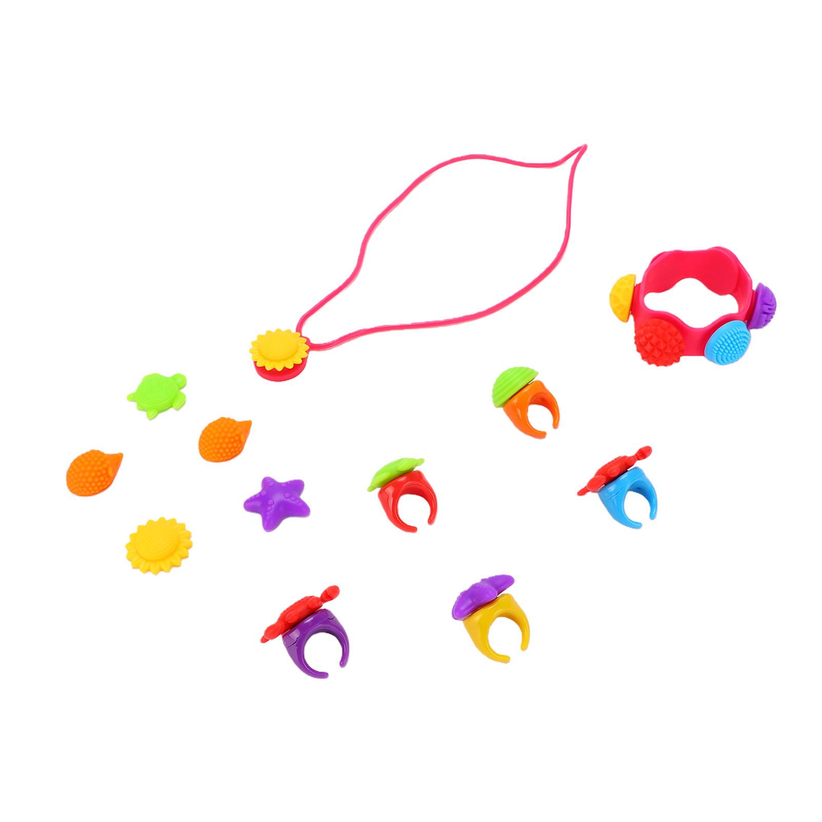 

Silicone Finger Sensory Ring Necklace Bracelet with Interchangeable Charms Sensory Jewelry Set