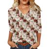 Women's Fashion Casual V-Neck Christmas Print 3/4 Sleeve Top for Holiday Everyday Wear