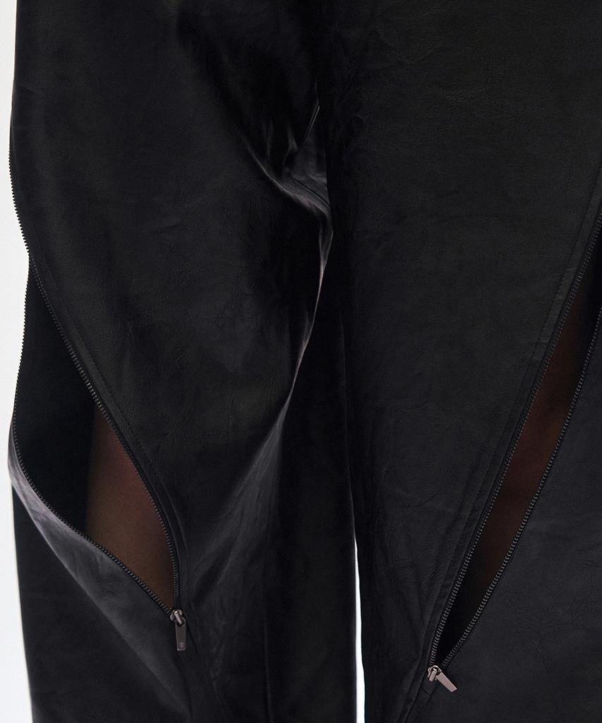 Teulimingbeodeu Oblique Zipper Leather Set-Up Pants [ Black ]