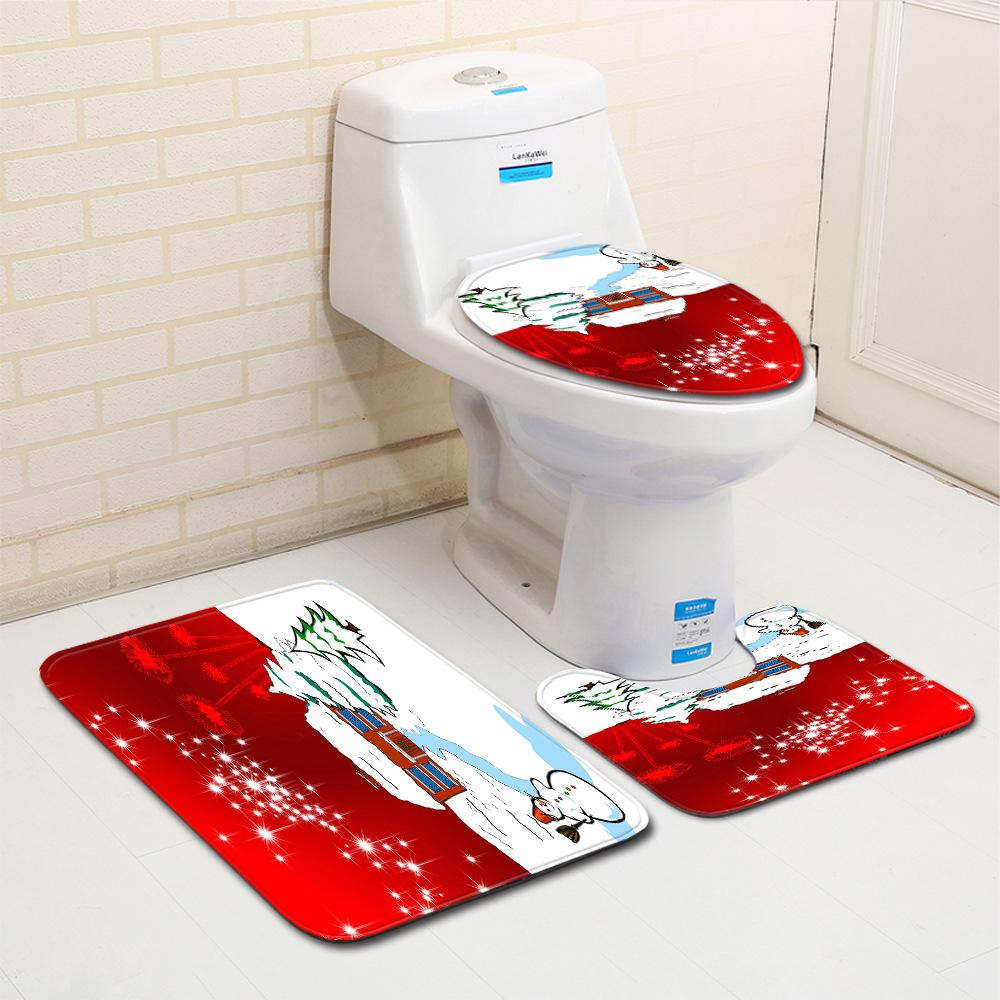 Christmas Bathroom Floor Mat Toilet Three-Piece Set