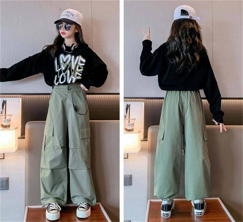 Góra i dół stylowa bluza z długim rękawem, długi, młodzieżowy, sportowy kostium taneczny HIPHOP, kolor [Mouhokyo], odzież dziecięca, koszulka dziewczęca, zestaw, 2-częściowy