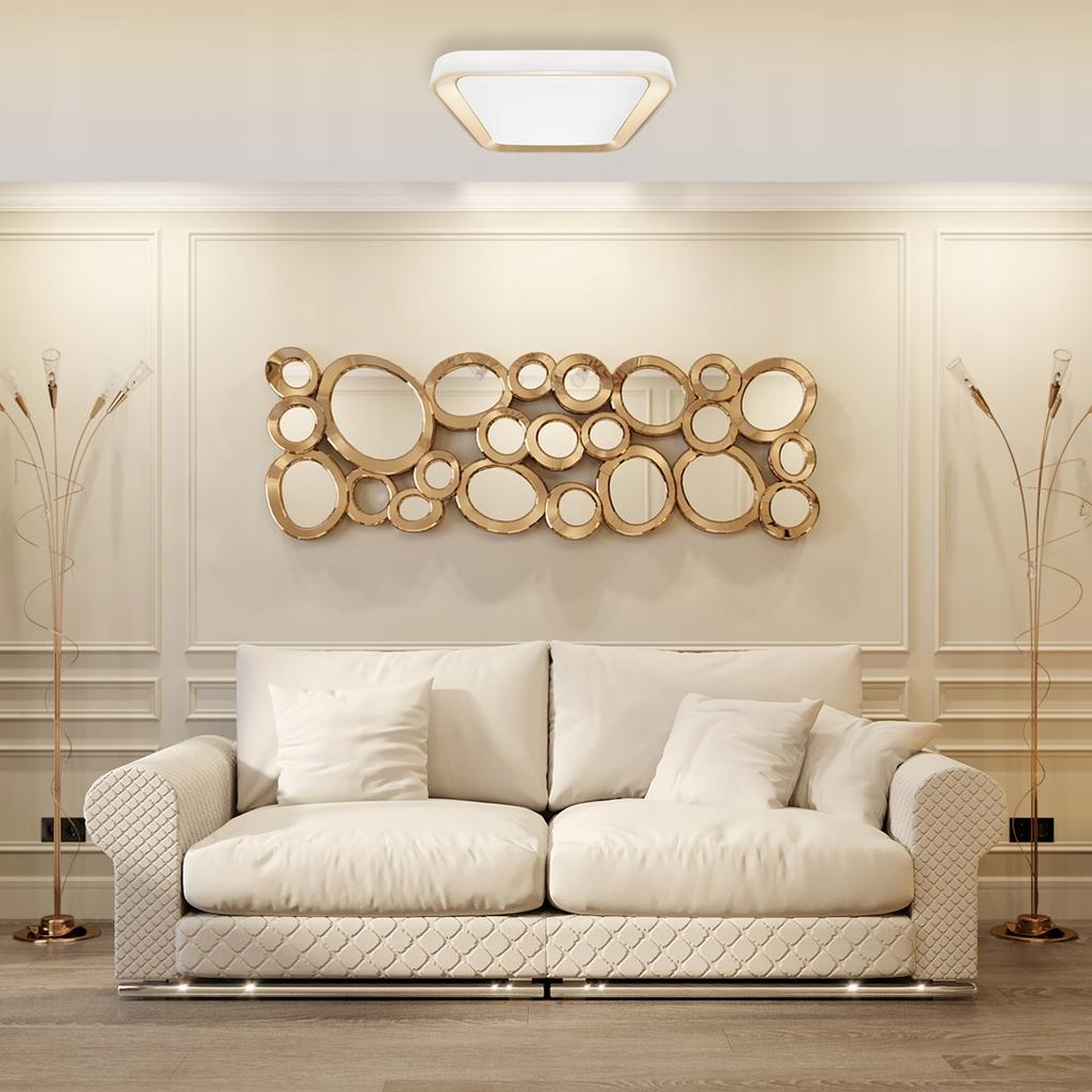 Lampa Led Sufitowa Plafon Złoty Elegancki Z Pilotem 66W Do Pokoju Salonu