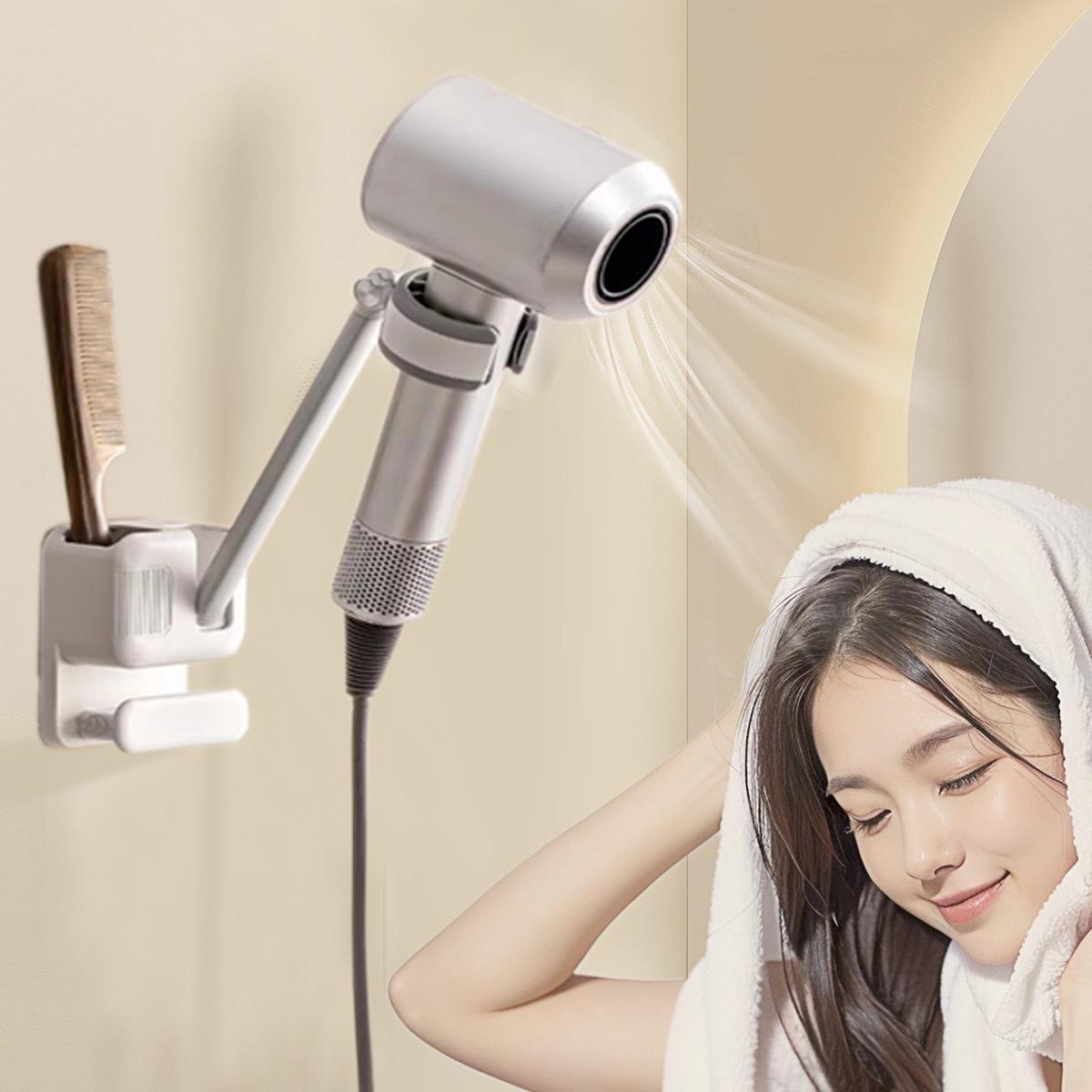 Wall-Mounted Punch-Free Hair Dryer Holder for Bathroom or Toilet