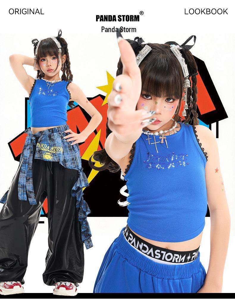 Girls' Rhinestone Vest & Loose Pants Hip Hop Dance Costume Set