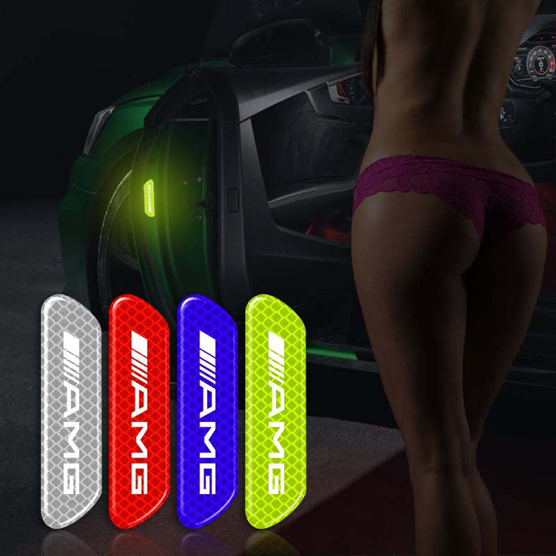 4PCS Car Door Safety Warning Reflective Mark 3D Sticker Car Accessories For Mercedes Benz AMG GLE GLS GLC CLA GLB ML C500 C200 C300 W204 W206 W205