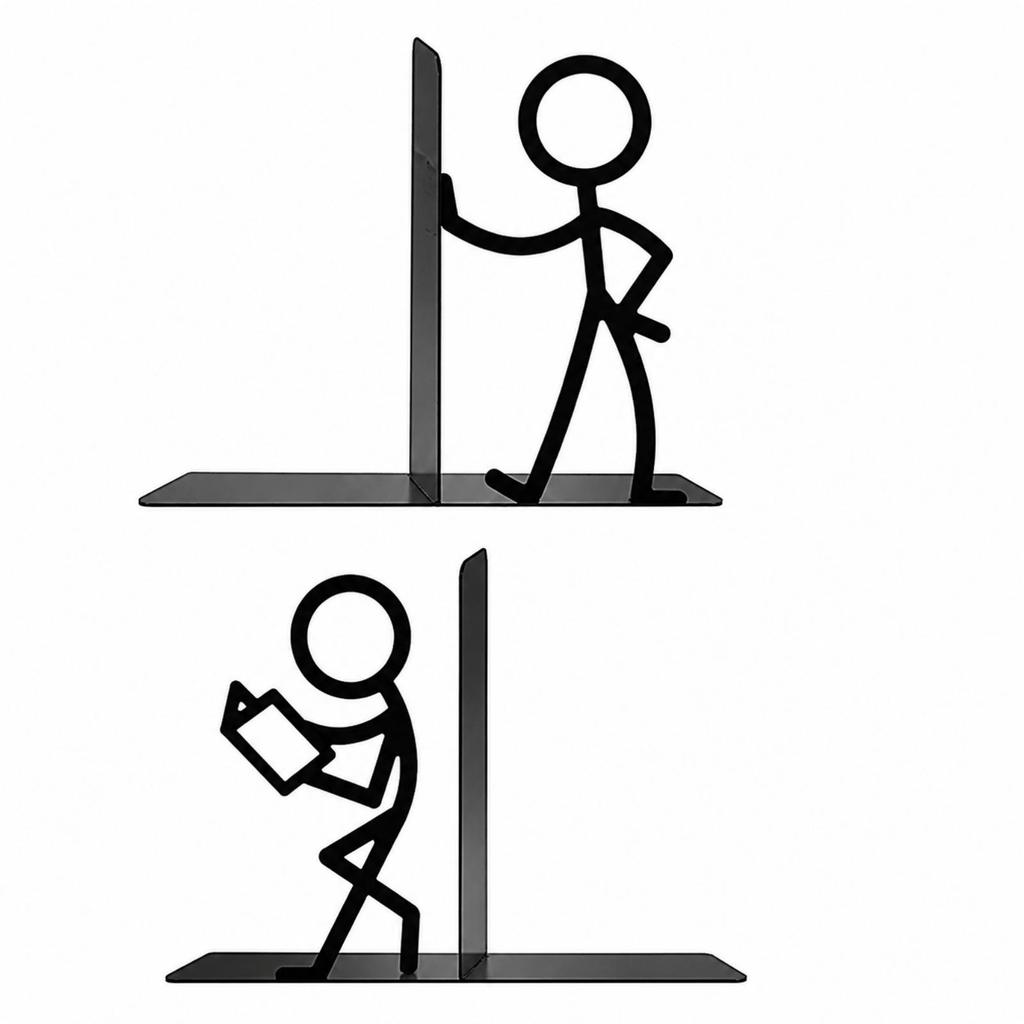 Iron Bookend with Figure Design Lightweight Silhouette Stable Metal Bookends for