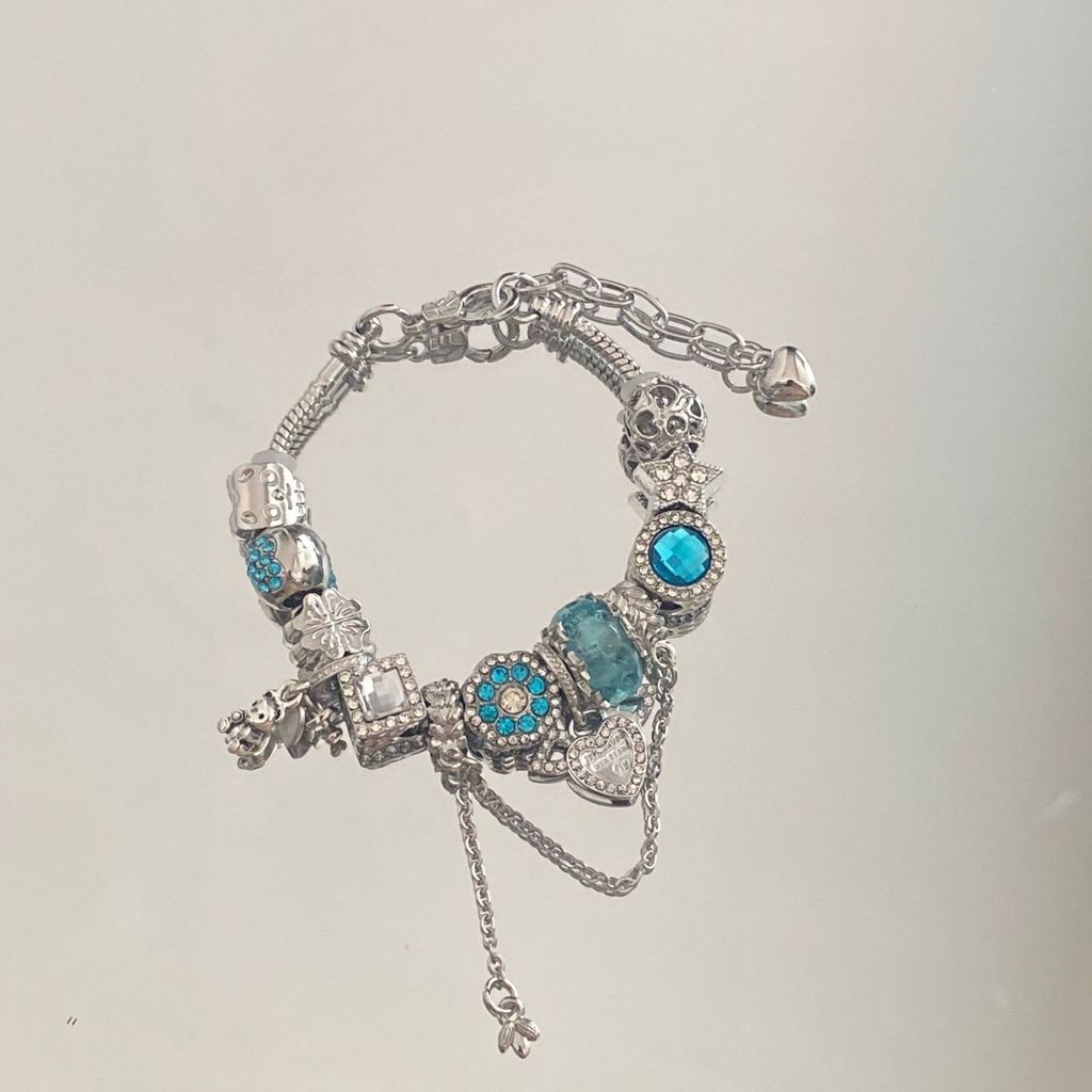 Браслет-шарм в форме сердца для женщин с посеребренными бусинами для подарка