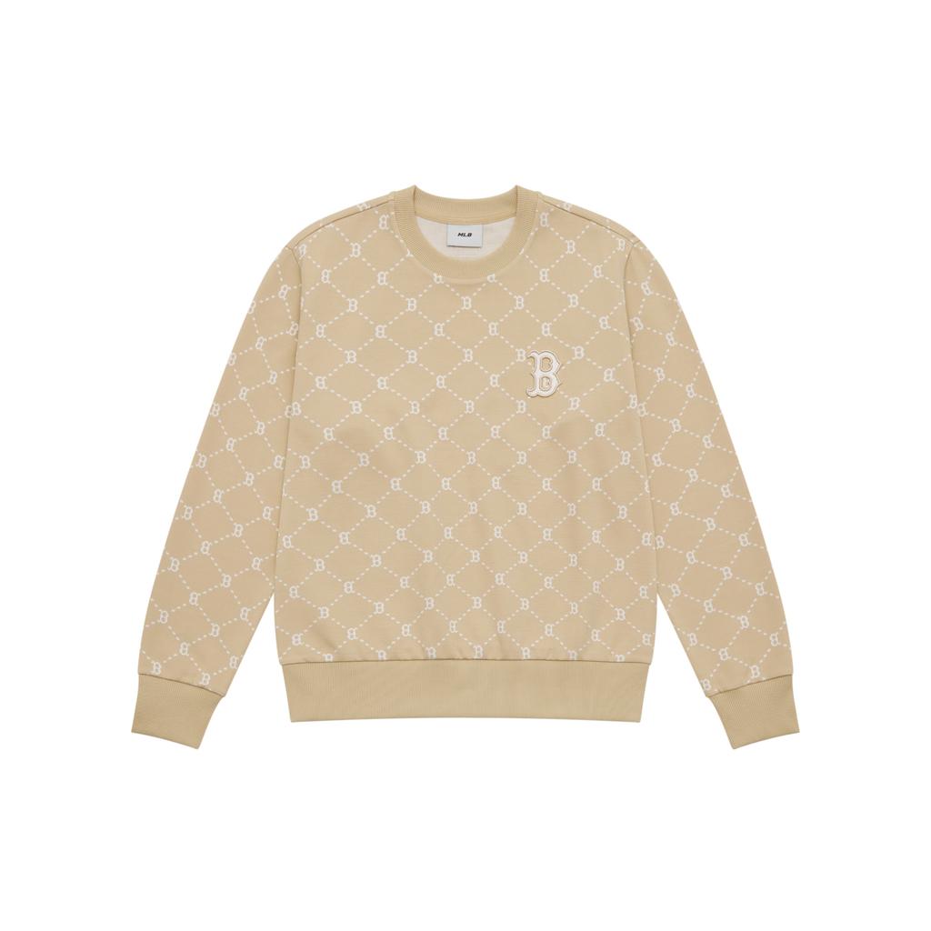New MLB MONOGRAM Collection Boston Red Sox SS25 Sweatshirt Unisex Light Beige Yellow 3AMTM0151-43BGL