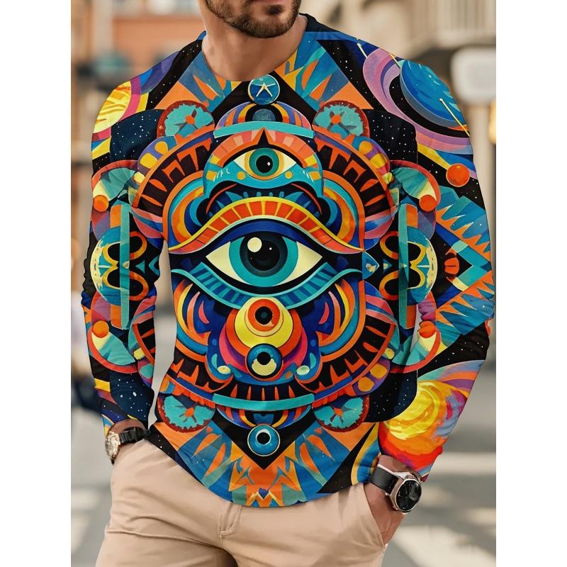 3D Printed Mysterious Eyes T Shirt For Men Colorful Fantasy Pattern Tees Autumn Casual Long Sleeves O-Neck Tops Loose T-Shirts