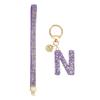 Uxcell Women's Initial Letter N Keychain with Light Stone and Heart Decor, Key Chain for Bags, Cars, and Keys, Purple