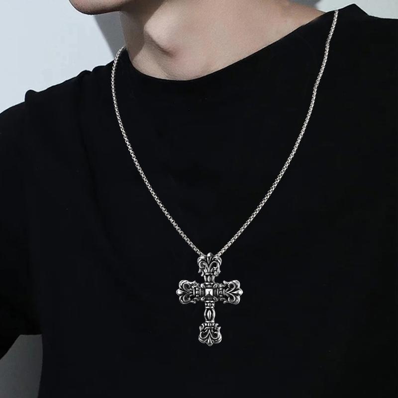 Vintage Viking Cross Pendant Necklace For Women Men Hip Hop Rock Copper Color Stainless Steel Chain On The Neck Jewelry Gifts