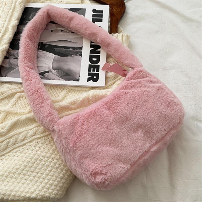 Sweet Love Heart Purse Women's Furry Tote Bags Winter Fashion Ladies Faux Fur Handbags Elegant Female Soft Plush Shoulder Bag