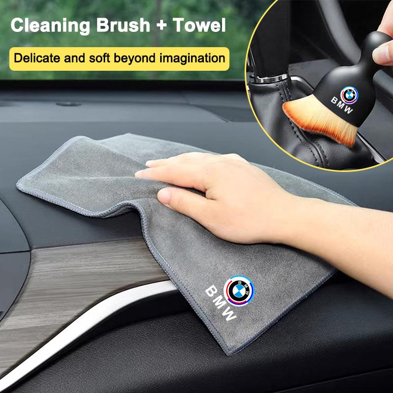 Microfiber Car Wash Towel Drying Cloth Cleaning Brush For BMW 50th Anniversary 1 3 5 7 Series F20 G30 G20 E87 E92 E91 E30 F11 X1 EB1
