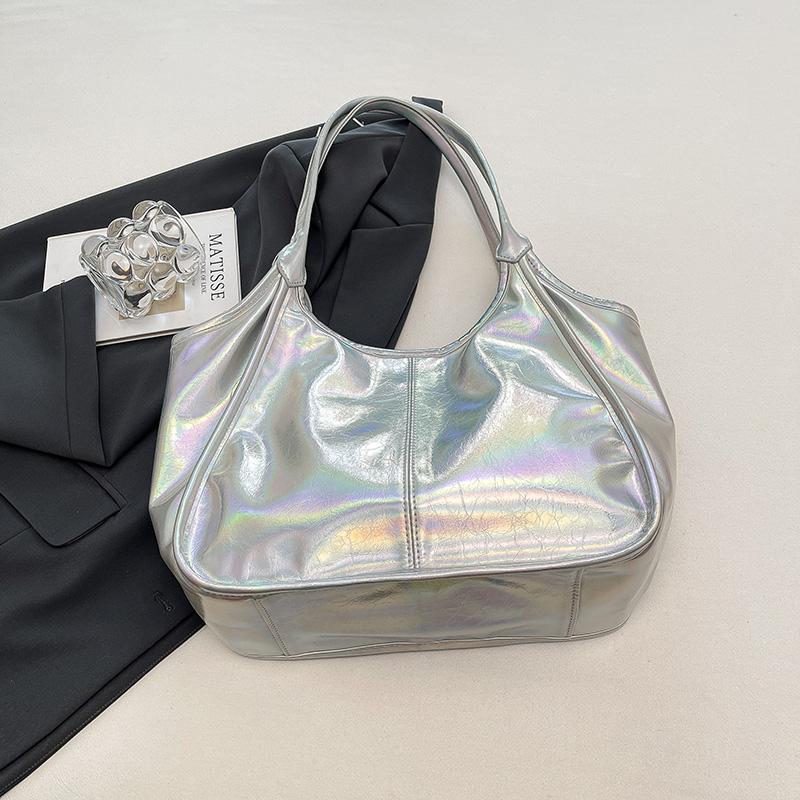 Korean Fashion Holographic Leather Womens Underarm Shoulder Bags Large Capacity Ladies Commute Shopping Bags Soft Tote Handbags