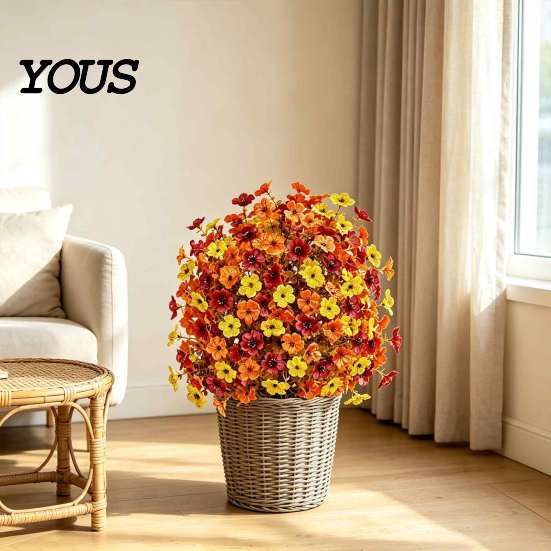 Long Lasting Faux Flowers for Home Fall Artificial Topiary Ball Flowers, Mums Plants Tree, UV Resistant Outdoor with Vibrant Floral Decor Spike, Fake