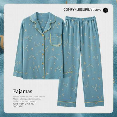 Premium 100% Katoen Dames Pyjama: Zoete, Casual Cardigan Set met Lange Mouwen voor Lente, Zomer en Herfst