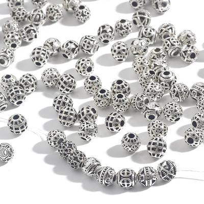 6mm 20pcs Hollow Antique Silver Vintage Metal Beads For DIY Jewelry Making