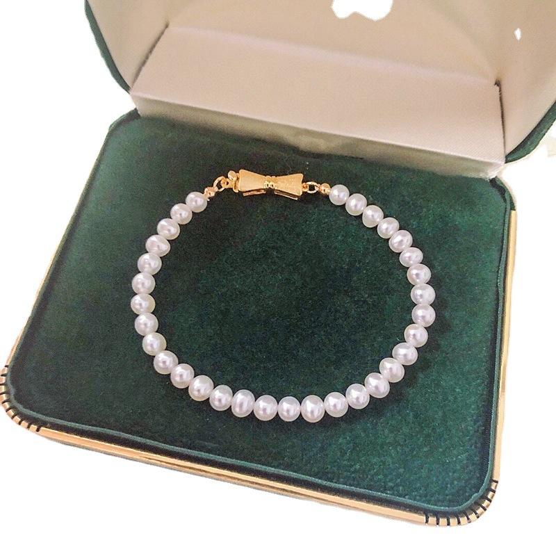 Cool sweet style new natural freshwater pearl bracelet, Guochao simple matte bow bracelet light luxury Korean version for women