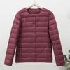 Women's 90% White Duck Down Lightweight Short Jacket - Round Neck, Solid Color, Warm and Collarless for Autumn/Winter