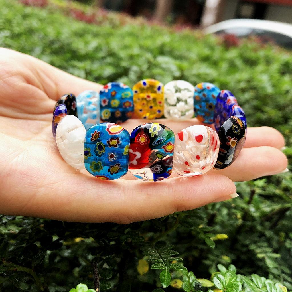Women's Trendy Colorful Thousand Flower Bracelet Watch with Diamond Inlays