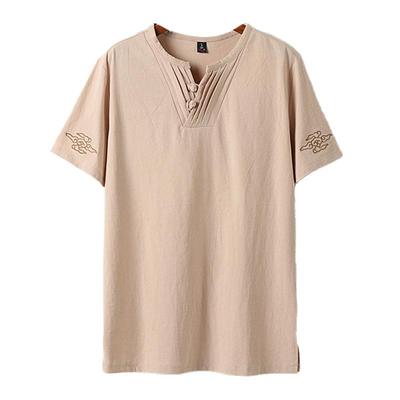 Summer Thin Linen Short-sleeved T-shirt Set Men's Chinese Cotton and Linen Half-sleeved Top Retro Trend V-neck T-shirt