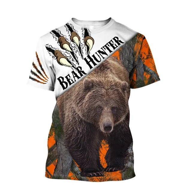 Men's T-shirt Camouflage Hunting Animal Sika Deer 3D Print T Shirts Fashion Bear Pattern Short Sleeve Outdoor Sports Loose Tops