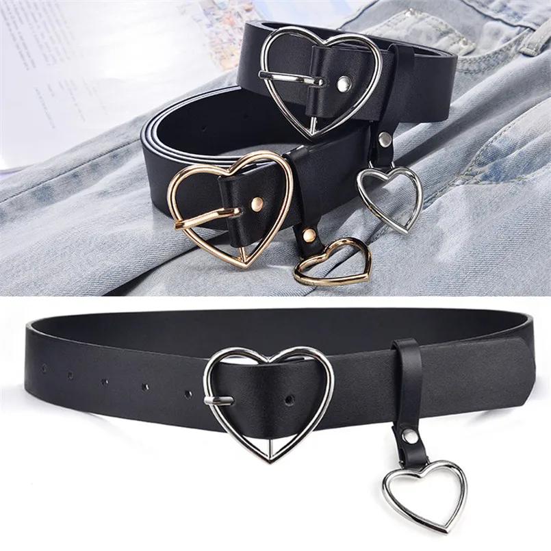 Cute Leather Belt Metal Heart Shape Buckle Camel White Black Retro PU Waistband Designer Skirts Pants Strap for Women Girls