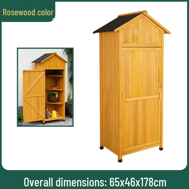Waterproof Outdoor Wooden Storage Cabinet for Garden Tools - Anti-Corrosion and Sun Protection, Ideal for Courtyard and Balcony Use.