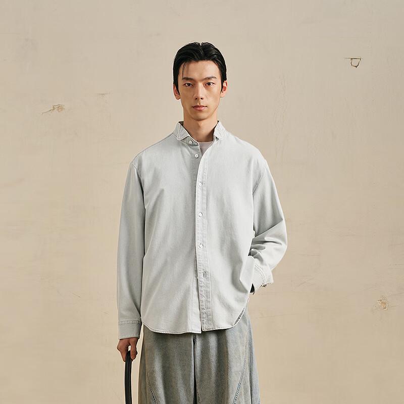 CROQUIS Men's Cotton Loose Fit Stand-Up Collar Long Sleeve Shirt