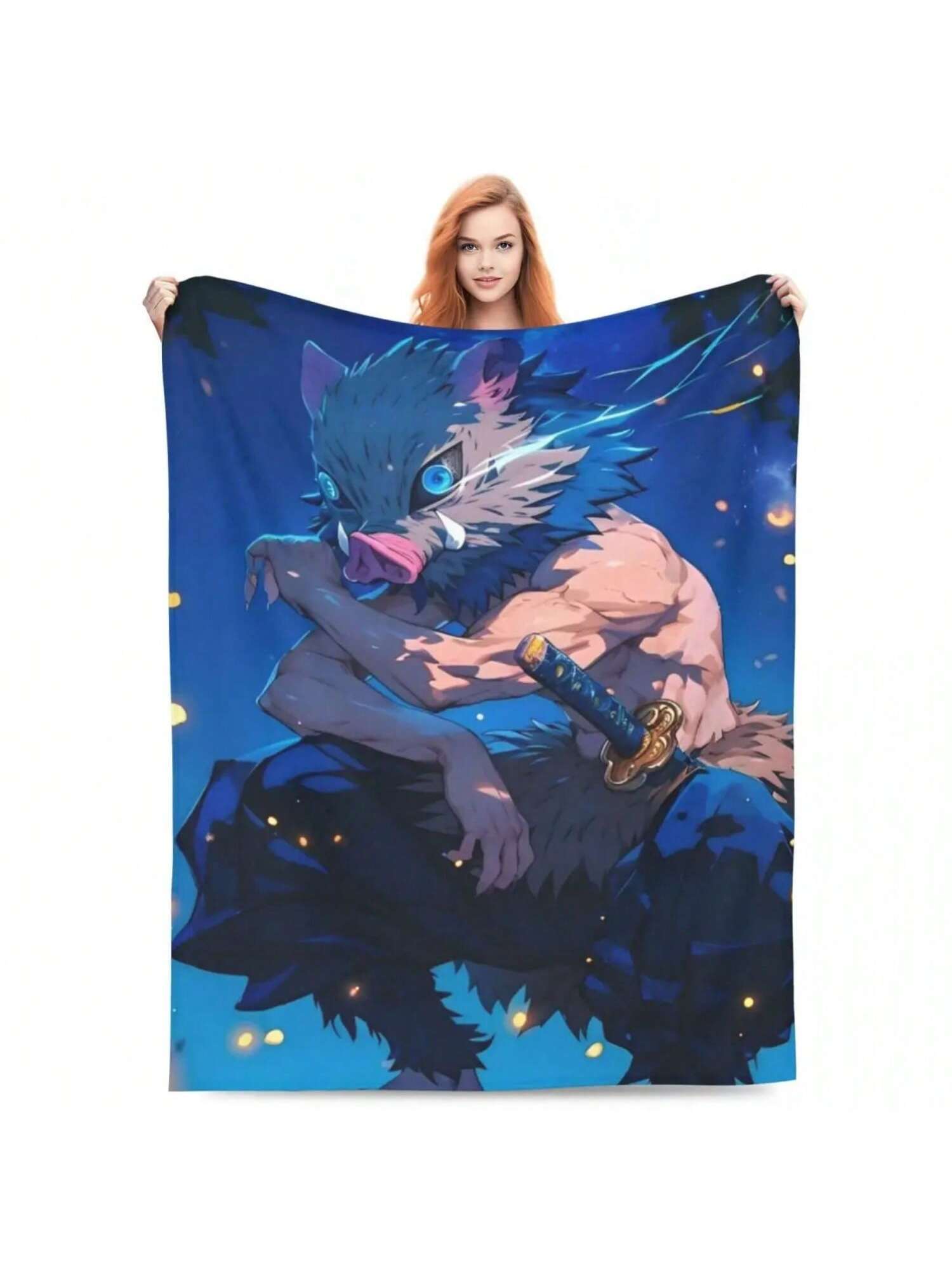 

Inosuke Hashibira Blankets Anime Fuzzy Funny Soft Throw Blankets For Home Winter 75X95CM