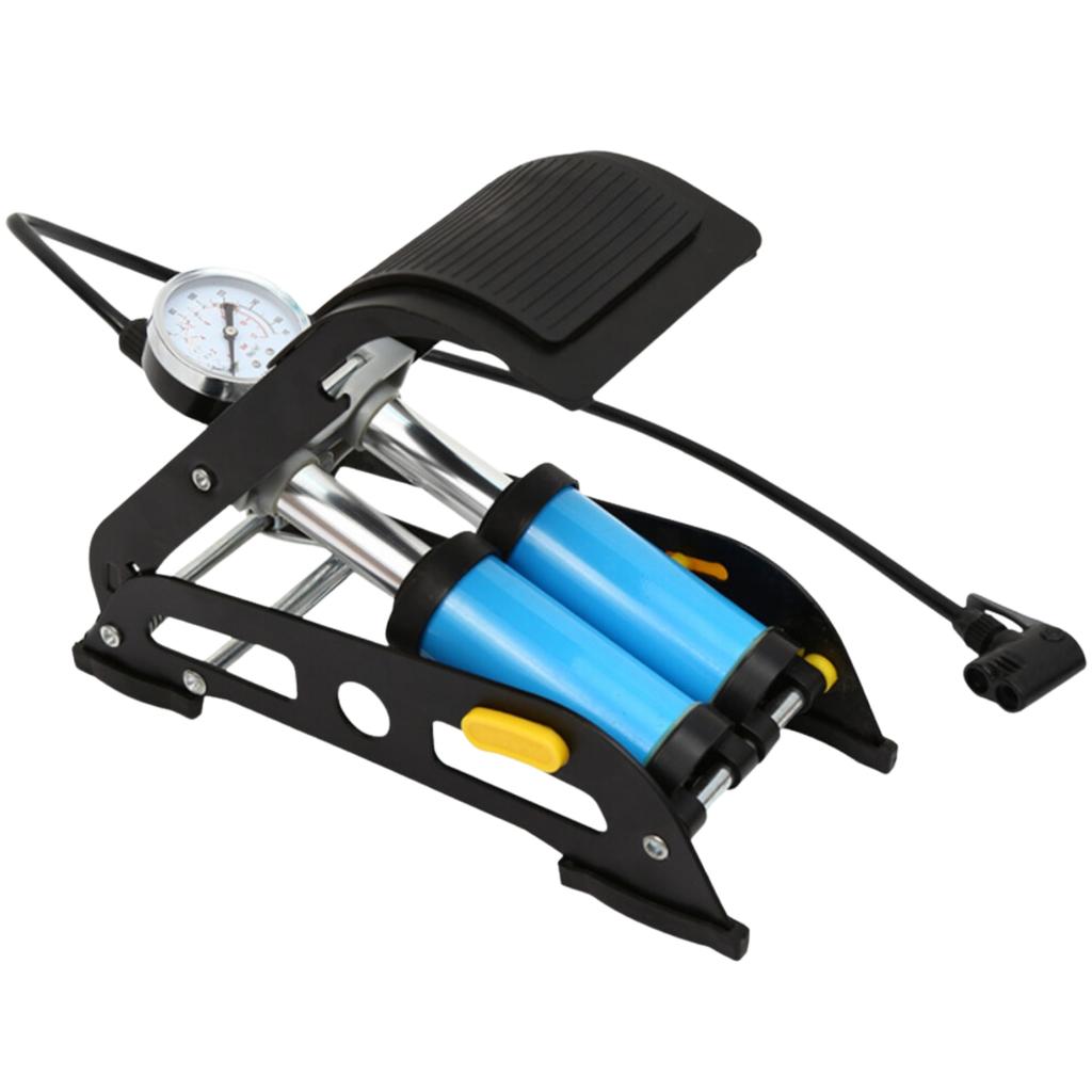 Strong foot pump with pressure gauge for bicycle, car, balls, bicycle mattress