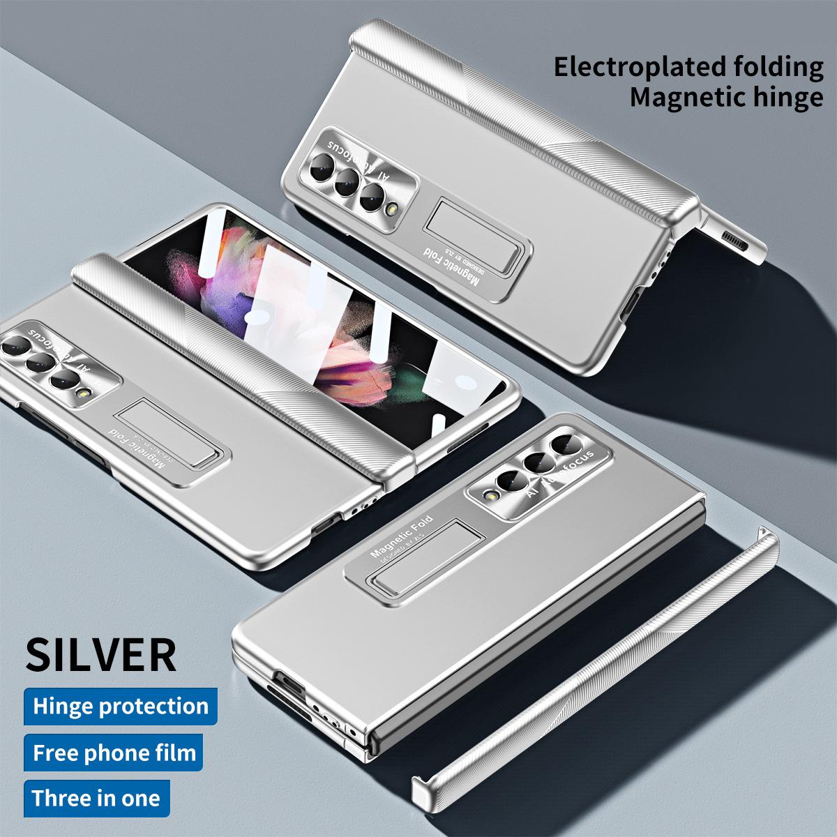 

Чехол-кронштейн с магнитным шарниром для Samsung Galaxy Z Fold 4 3 5G, чехол с гальванической пленкой для линз, чехол для Galaxy Z Fold4 Fold3 For Galaxy Z Fold 3