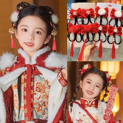 Ancient Style New Year Bow Hairpins Bow Tassels Girls Hanfu Headwear  Kids