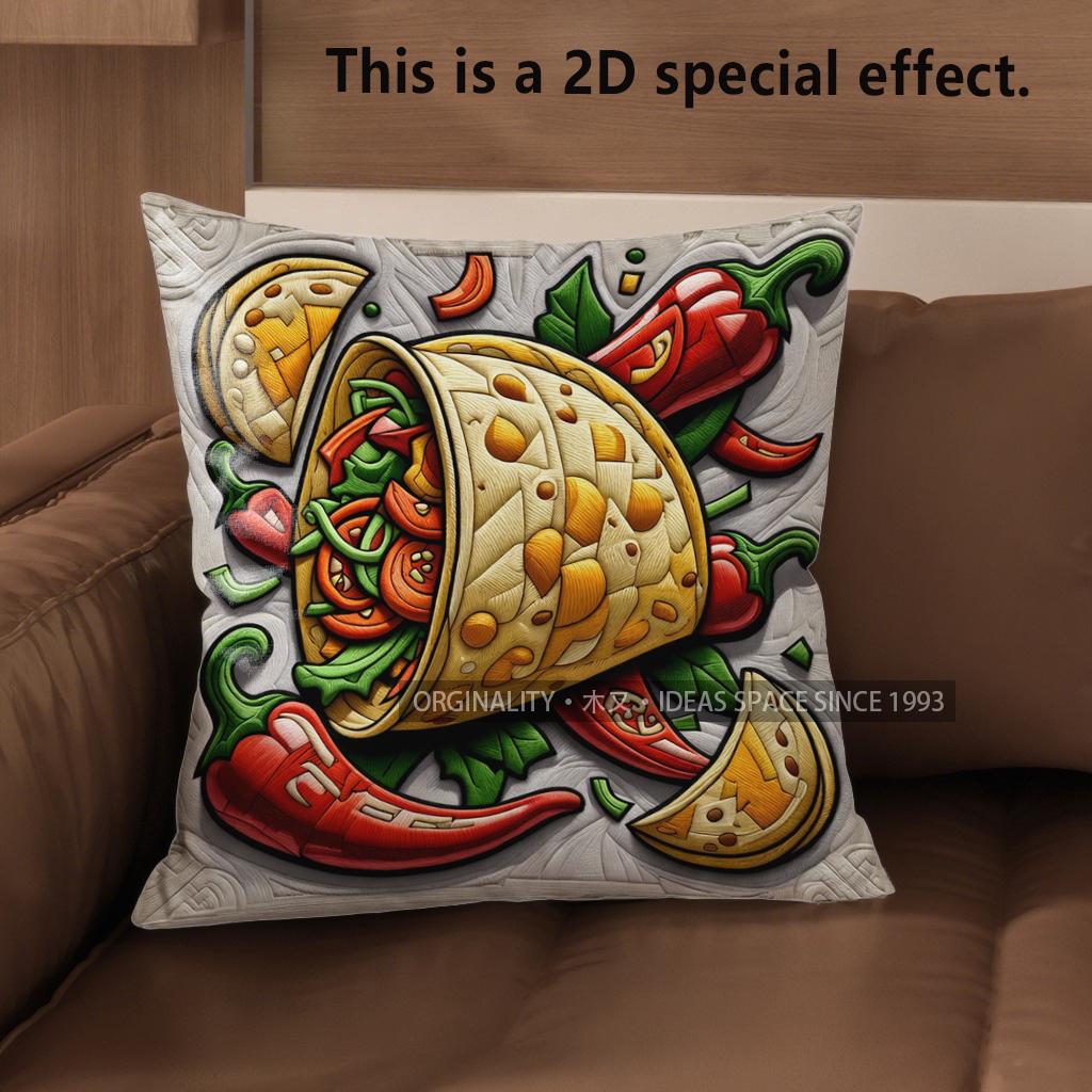 2D Southwest Chili Taco Corn Print Throw Pillow Covers Pattern Cushion Cover Suitable For Sofa Bedroom Car Pillow Cover