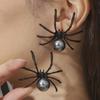 Fashion Black Spider Pearl Earring New Trendy Personality Dark Style Halloween Ear Nail for Women Alloy Geometric Ear Accessory