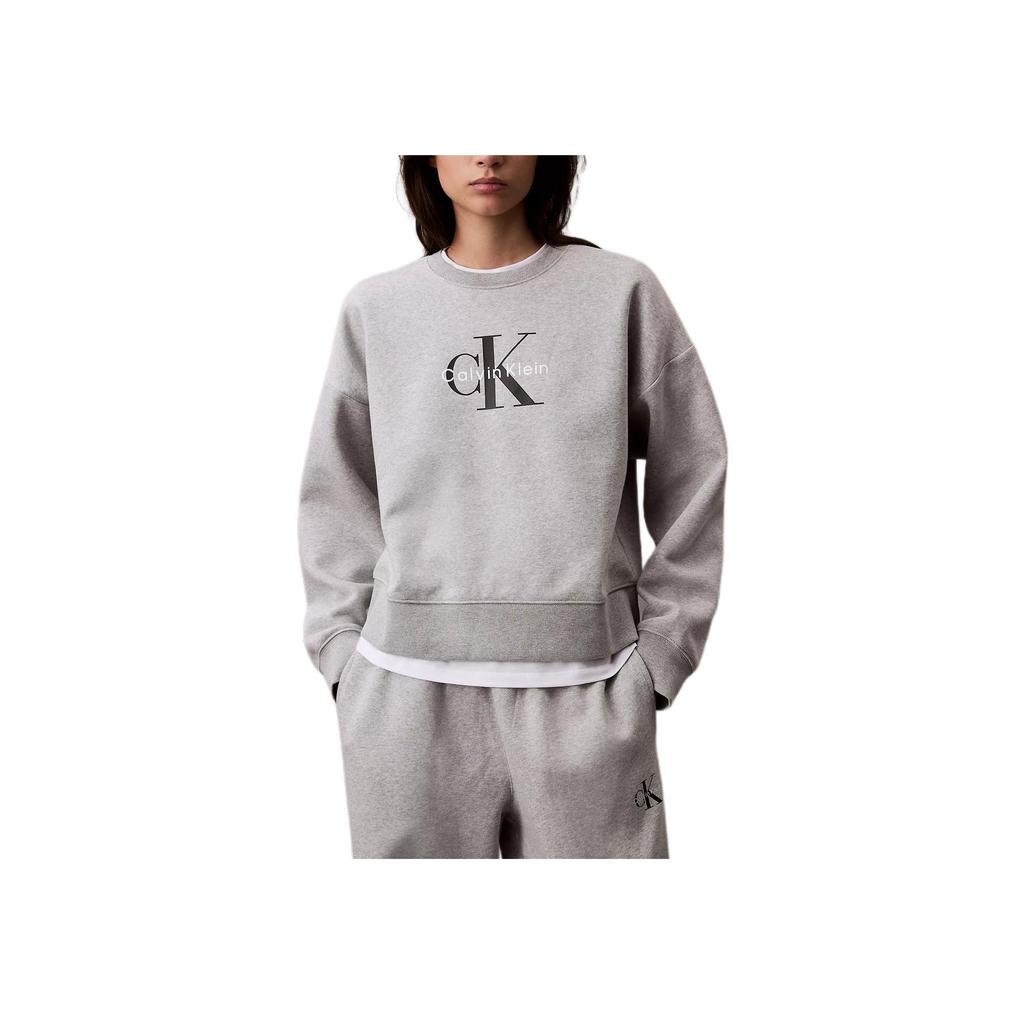 Calvin Klein Casual Short Letter Loose Round Neck Drop Shoulder Long Sleeve Sweatshirt Women Sweatshirt Gray 47A214G-031