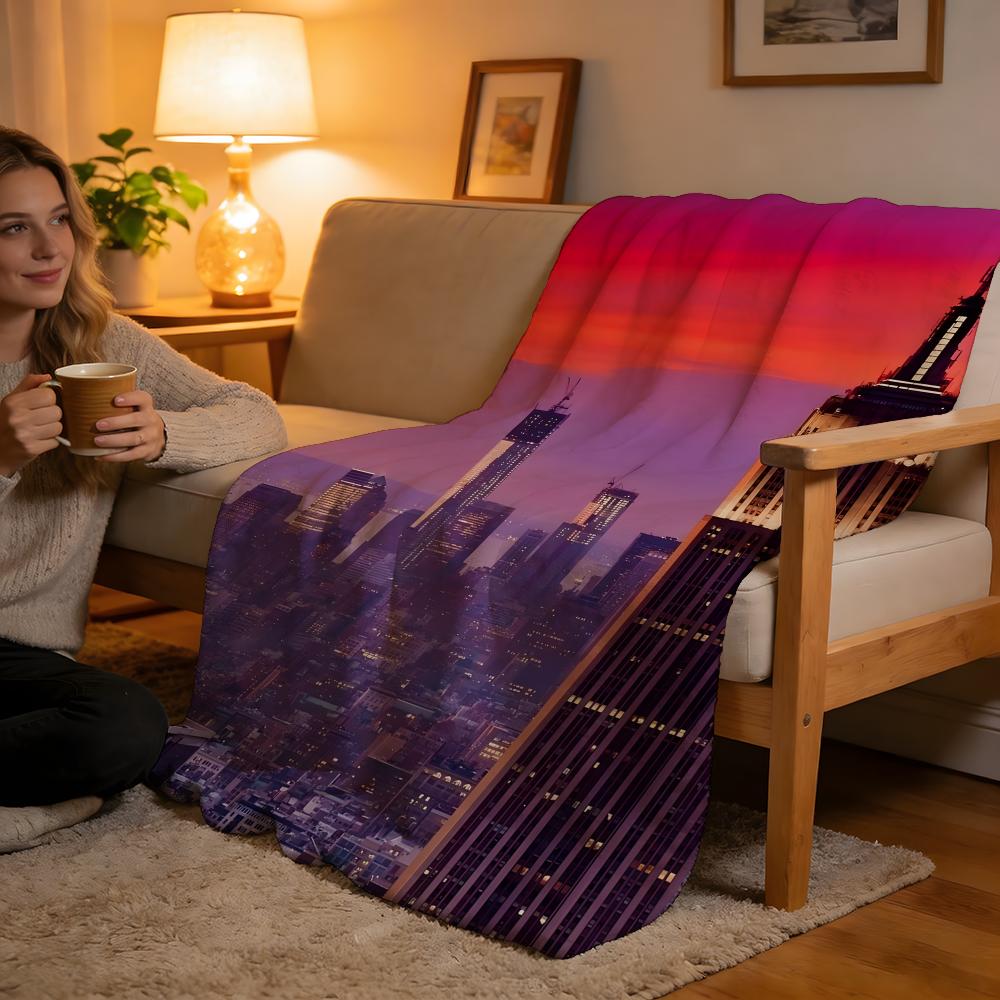 Throw High-Density Short Plush Blanket For Sofa Nap Air-Conditioned Room Soft Skin-Friendly Empire State Building